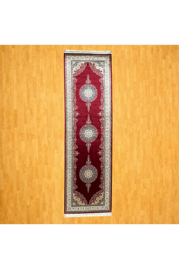 MEVLANA BAZAAR Üçlü Madalyon Motifli 90 x 300 İpek Yolluk