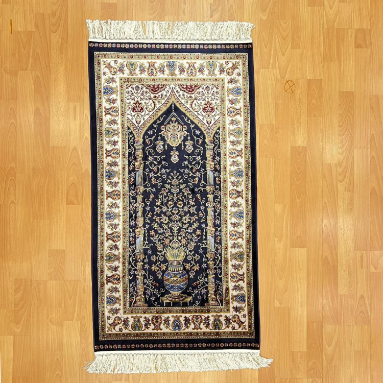 Mihraplı Ağaç Hayatı Desenli 70x120 CM İpek Seccade Siyah