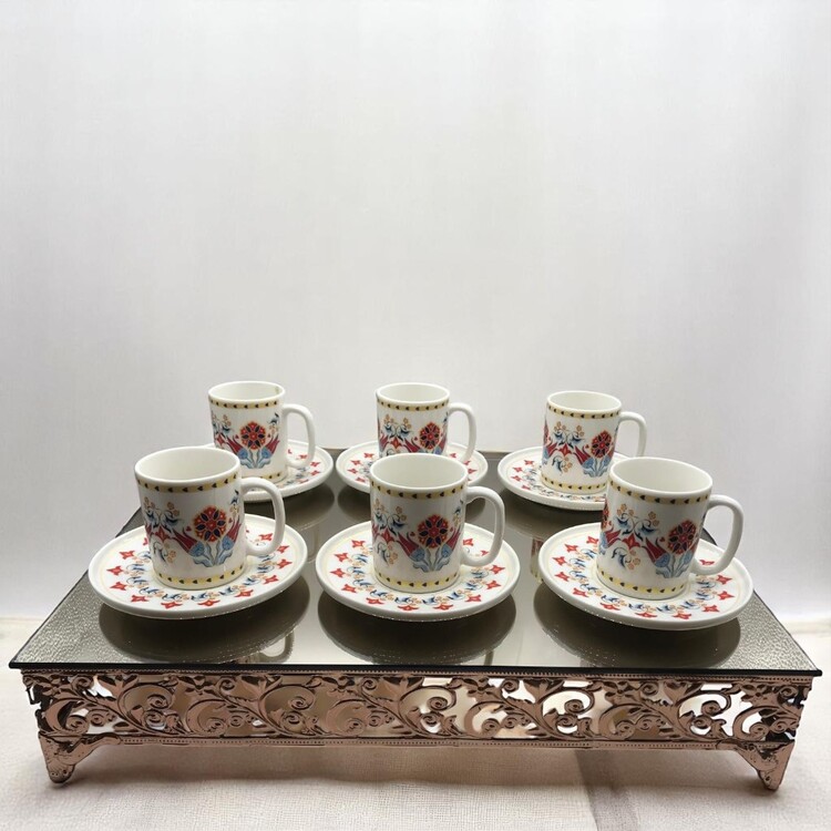 Çiçek Desenli 6 Kişilik Kahve Fincan Takımı