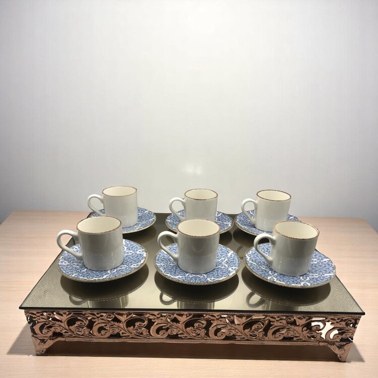 Mavi Beyaz Desenli 6'lı Kahve Fincan Takımı