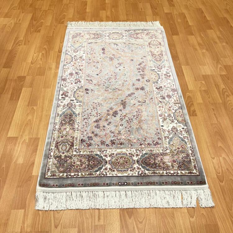Hayat Ağacı Desenli 90 X150 cm İpek Halı Gri