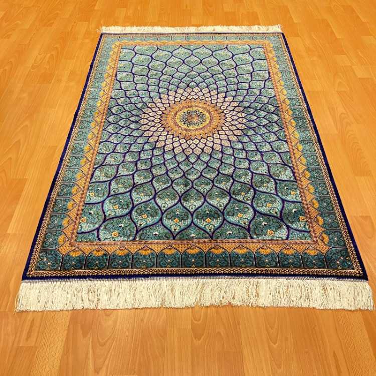 Geometrik/Madalyon Desenli 100 X 150 CM İpek Halı Mavi