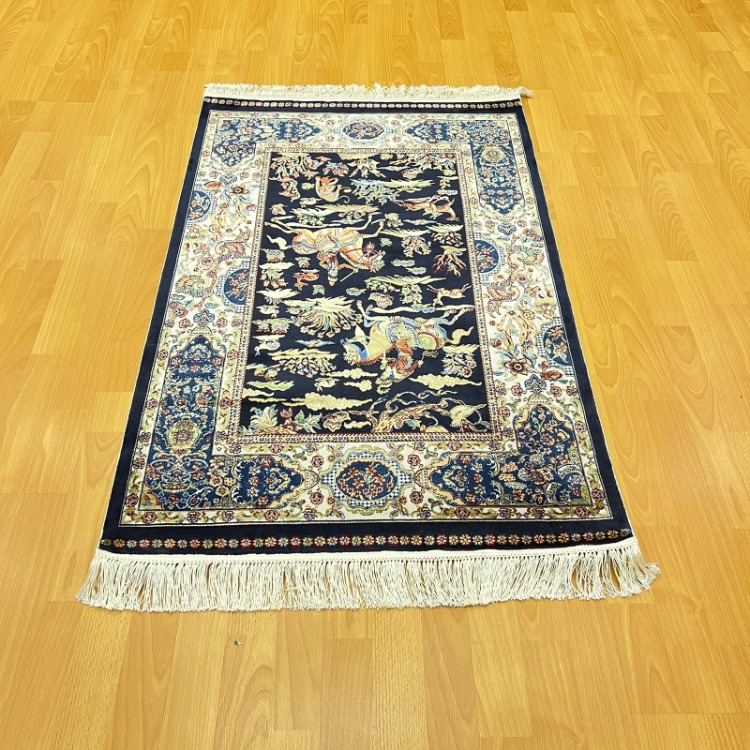 Şehname Motifli 80 X120 CM İpek Halı Siyah