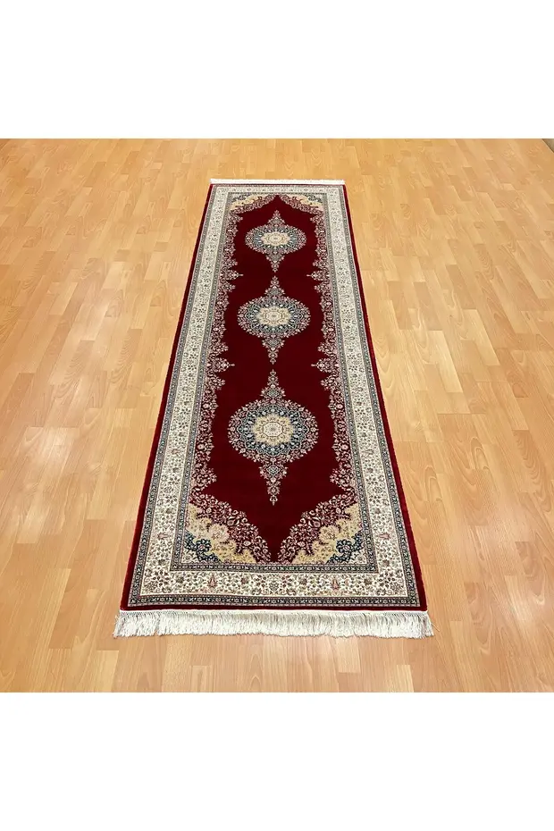 MEVLANA BAZAAR Üçlü Madalyon Motifli 90 x 300 İpek Yolluk