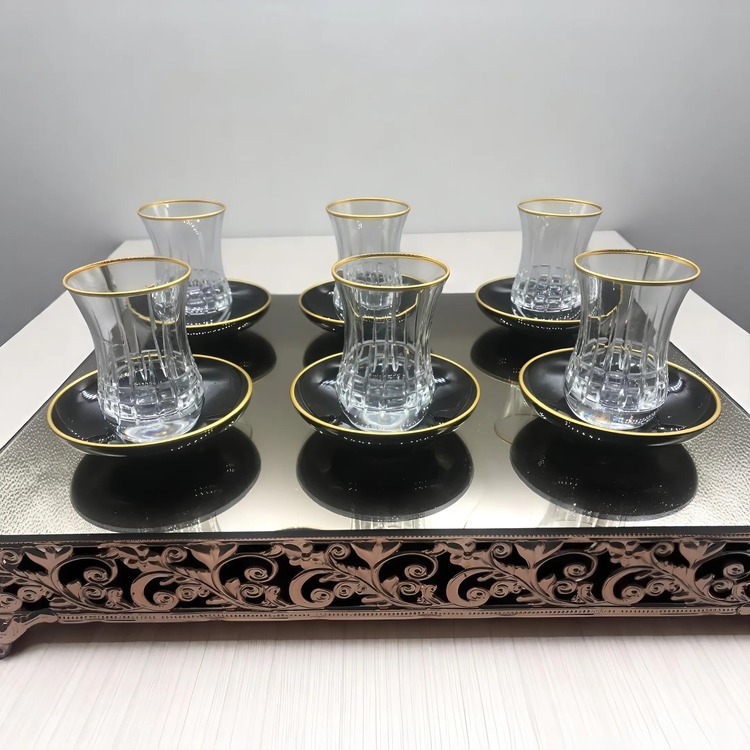 Lüks Kristal Kesim 6 Kişilik Çay Bardağı Seti