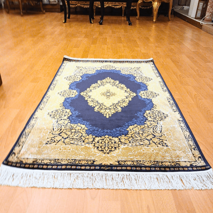 Elmas Motifli 90 x 150 CM İpek Halı Mavi