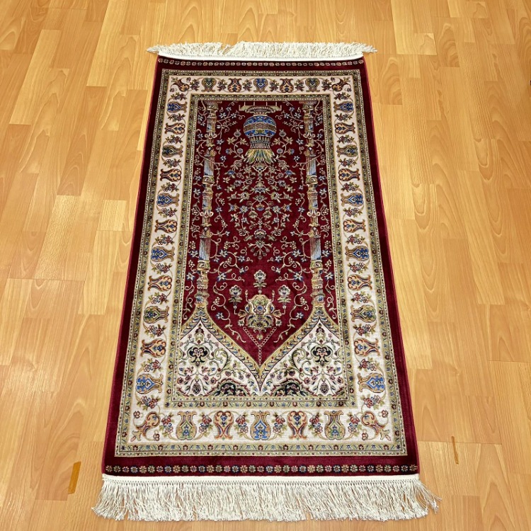 Mihraplı Ağaç Hayatı Desenli 70x120 CM İpek Seccade Bordo
