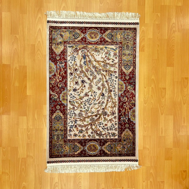 Hayat Ağacı Desenli 90 X150 cm İpek Halı Bordo