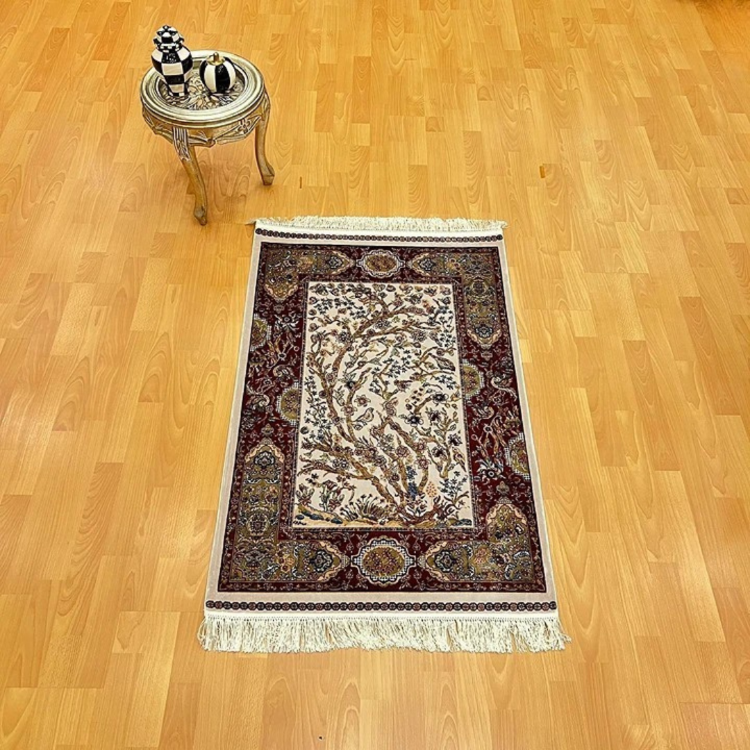 Hayat Ağacı Desenli 90 X150 cm İpek Halı Bordo