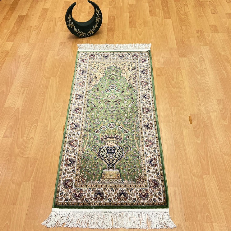 Mihrâb-ı Gülzâr Motifli 60x120 CM İpek Seccade Yeşil