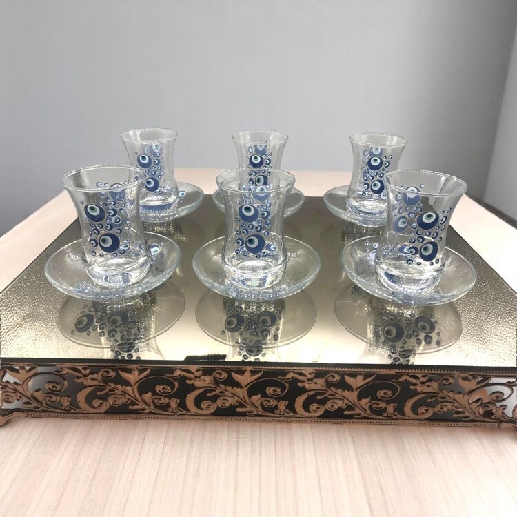 Nazar Motifli Cam 6 Kişilik Çay Bardağı Seti