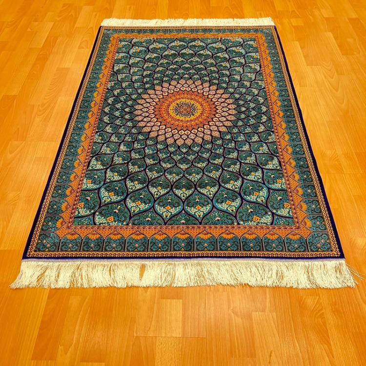 Geometrik/Madalyon Desenli 100 X 150 CM İpek Halı Mavi