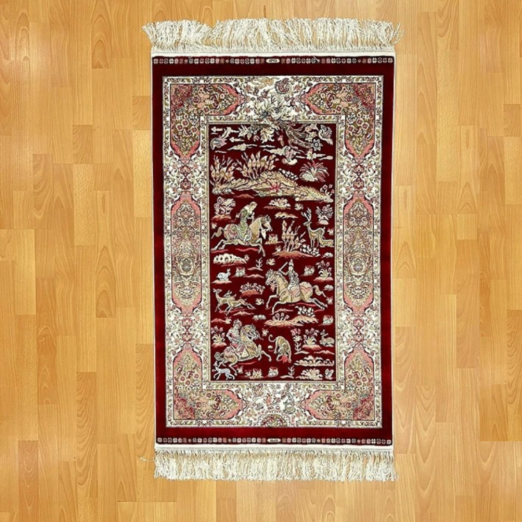 Şehname Motifli 80 X 120 cm İpek Halı Bordo