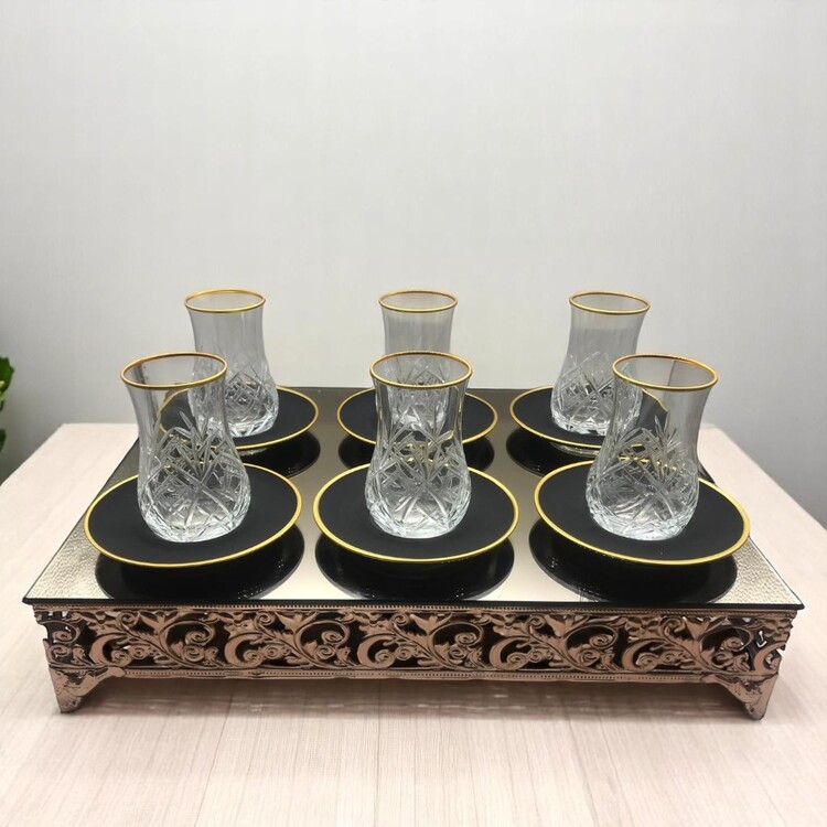 Lüks Baklava Desenli 6 Kişilik Çay Bardağı Seti
