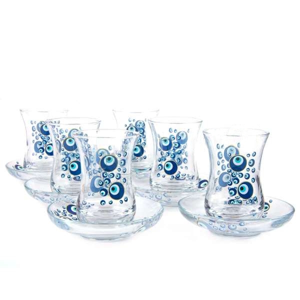 Nazar Motifli Cam 6 Kişilik Çay Bardağı Seti