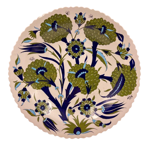 Çiçek Ağacı Desenli Dekoratif Seramik Çini Tabak