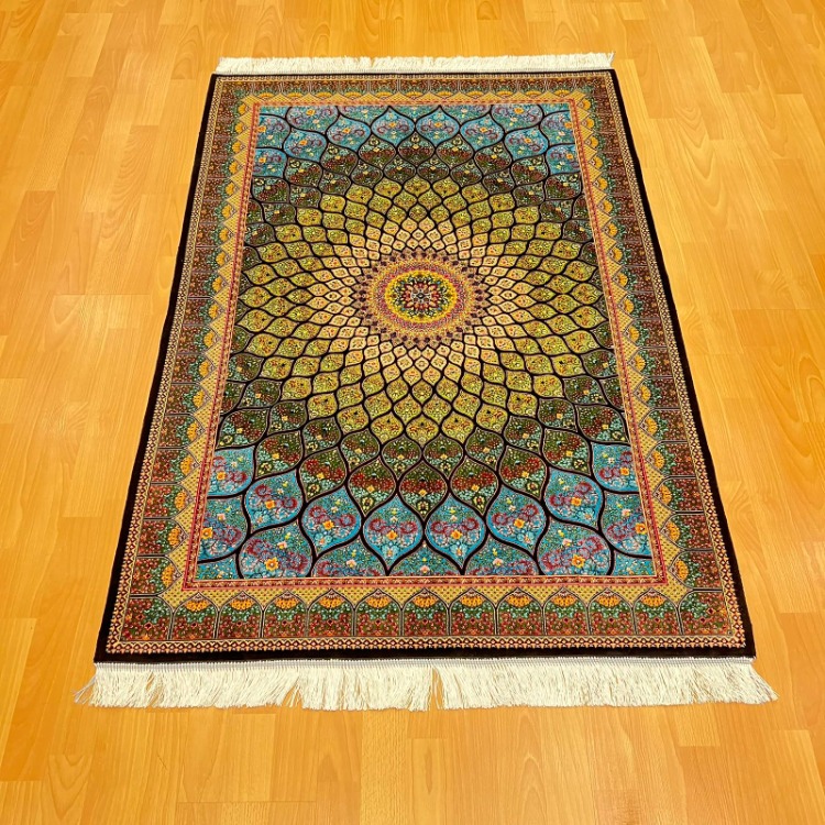 Geometrik/Madalyon Desenli 100 X 150 CM İpek Halı Yeşil