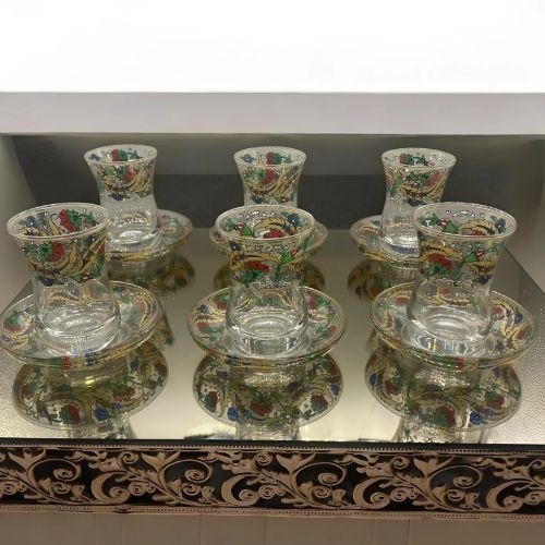 Osmanlı Desenli Cam 6 Kişilik Çay Bardağı Seti