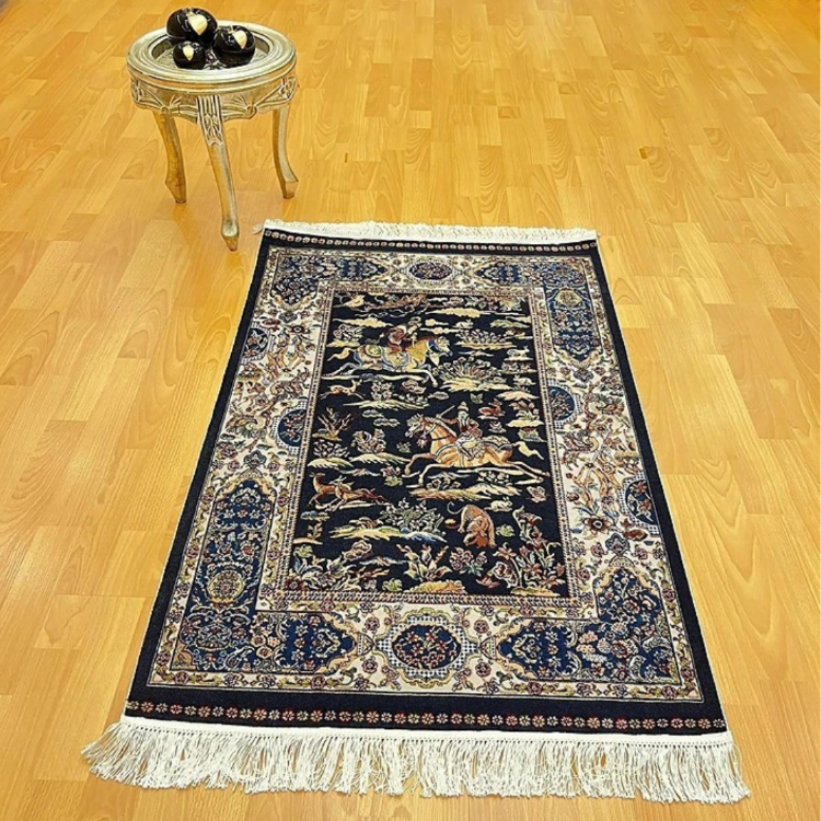 Şehname Motifli 80 X120 CM İpek Halı Siyah