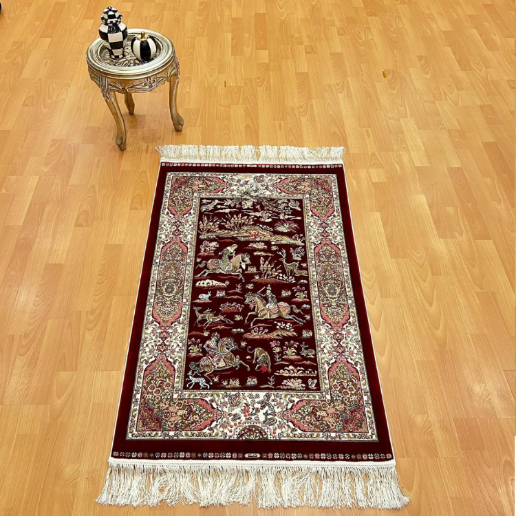 Şehname Motifli 80 X 120 cm İpek Halı Bordo