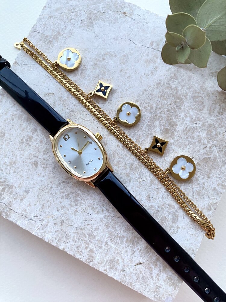 KOMBİN SET(Siyah gold saat-Çelik siyah yıldız charm bileklik)