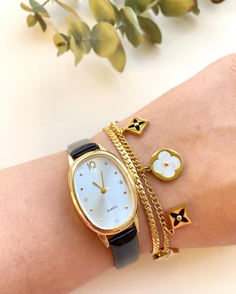 KOMBİN SET(Siyah gold saat-Çelik siyah yıldız charm bileklik)