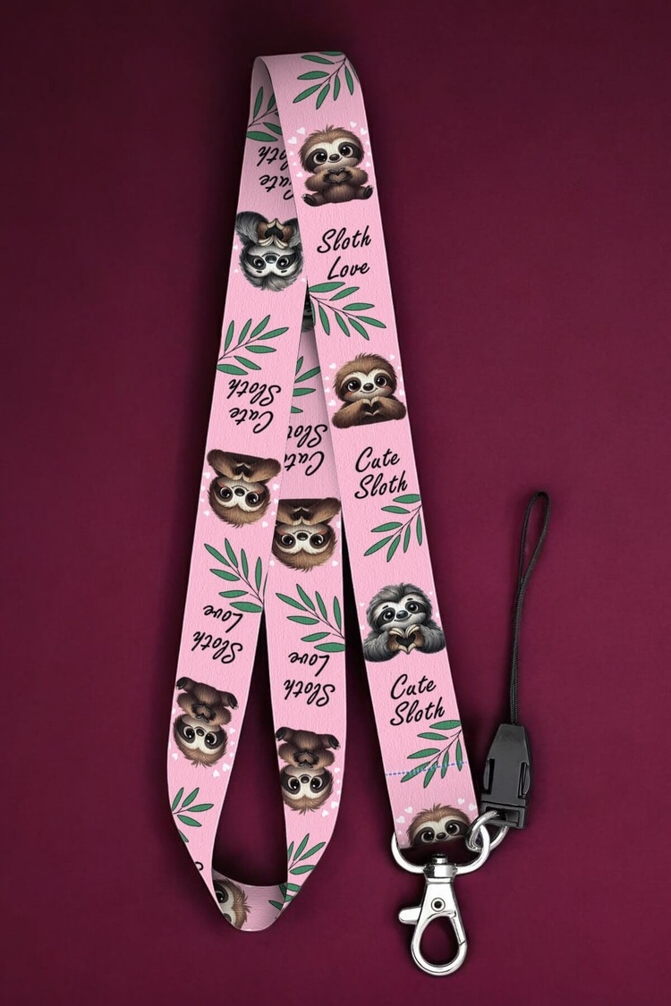 Cute Sloth Desenli Boyun Askı İpi – Yaka Kartı, Kimlik Askısı ve Telefon Aksesuarı