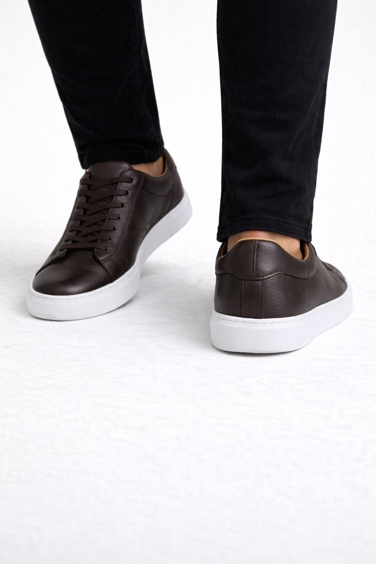 Erkek Kahverengi Deri Günlük Sneaker Ayakkabı