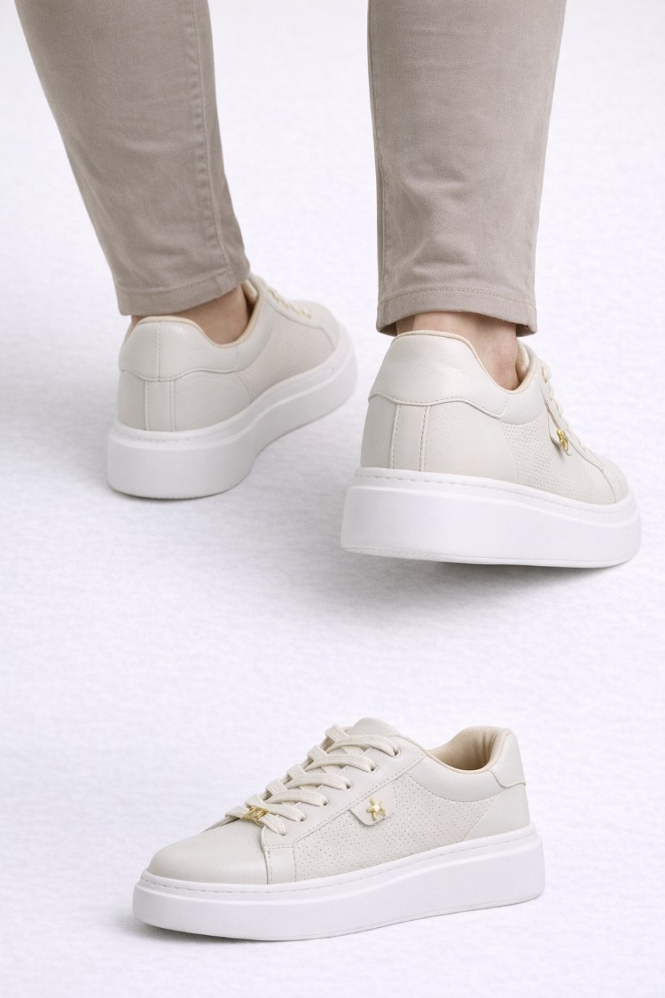 Kadın Krem Kalın Taban Günlük Sneaker Ayakkabı