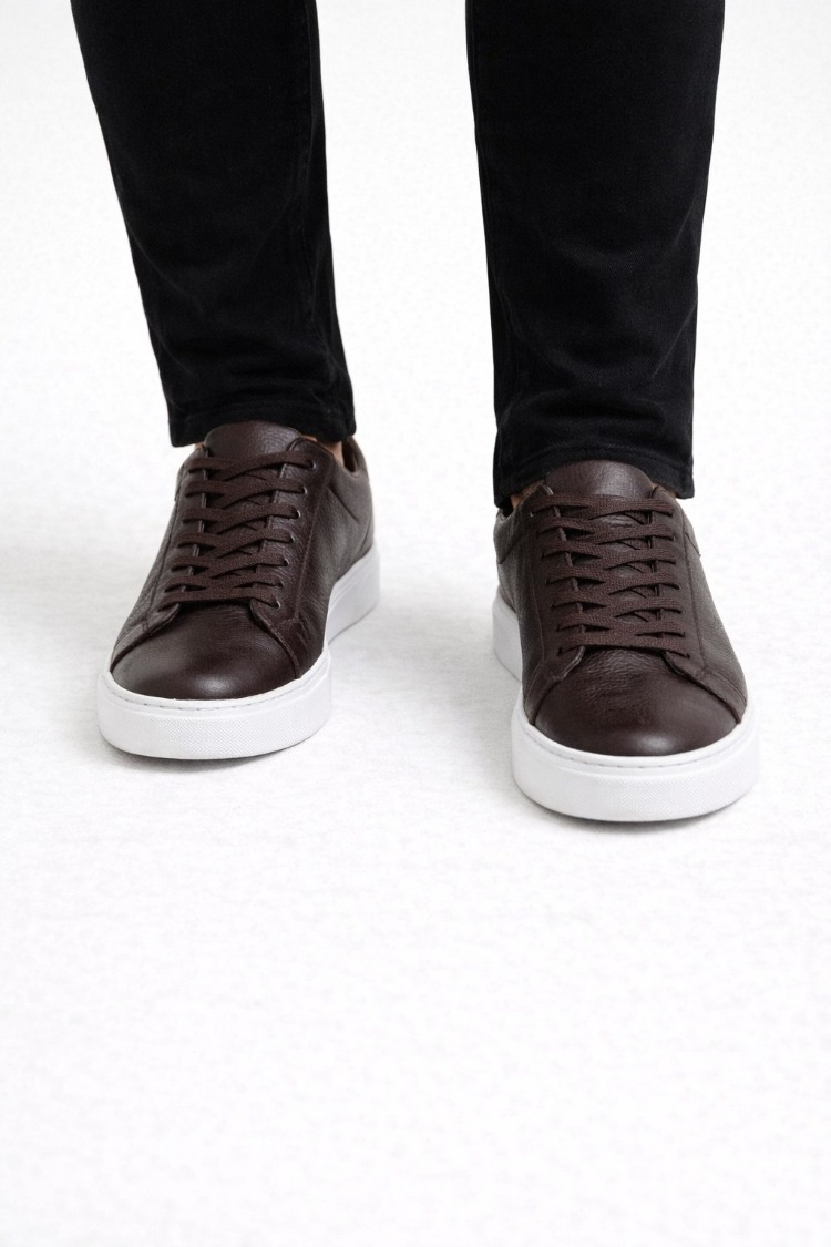 Erkek Kahverengi Deri Günlük Sneaker Ayakkabı