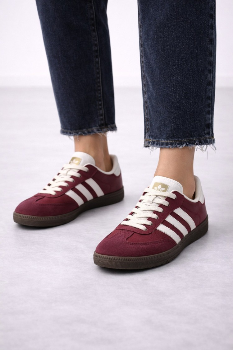 Kadın Bordo Beyaz Detaylı Günlük Sneaker Ayakkabı