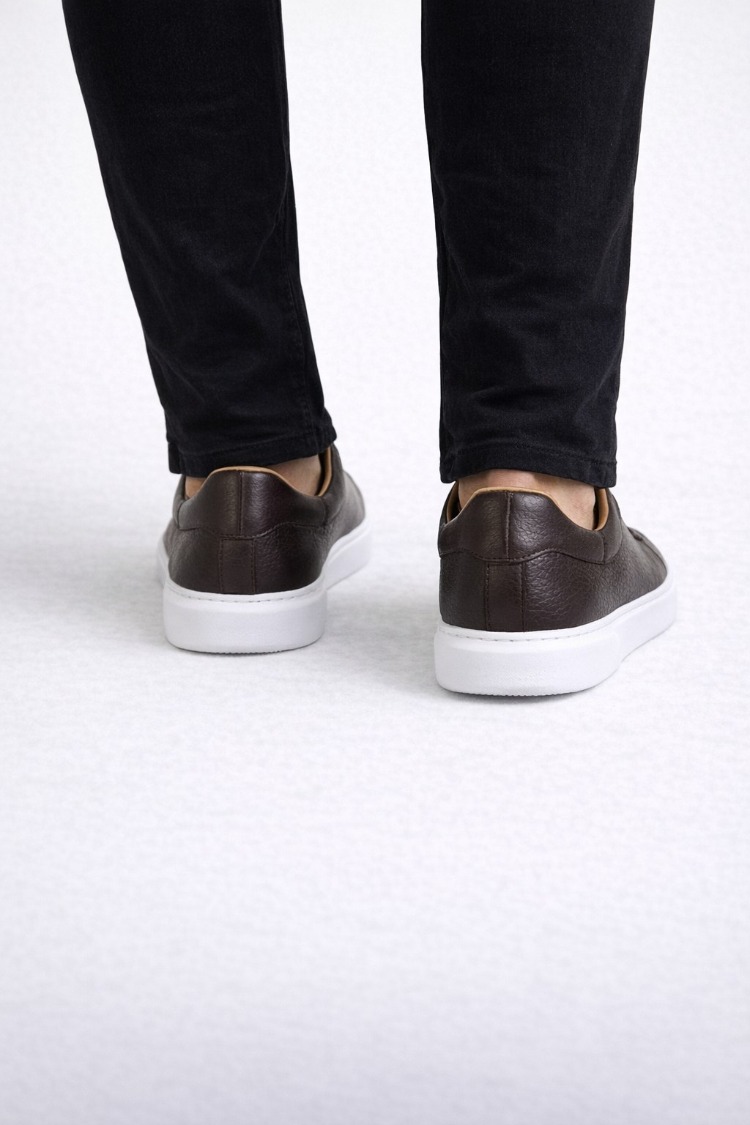 Erkek Kahverengi Deri Günlük Sneaker Ayakkabı