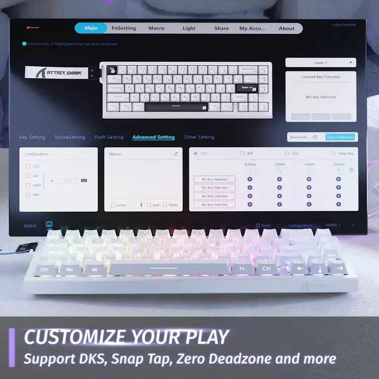 ATTACK SHARK X68 HE Hızlı Tetiklemeli Klavye Manyetik Anahtar