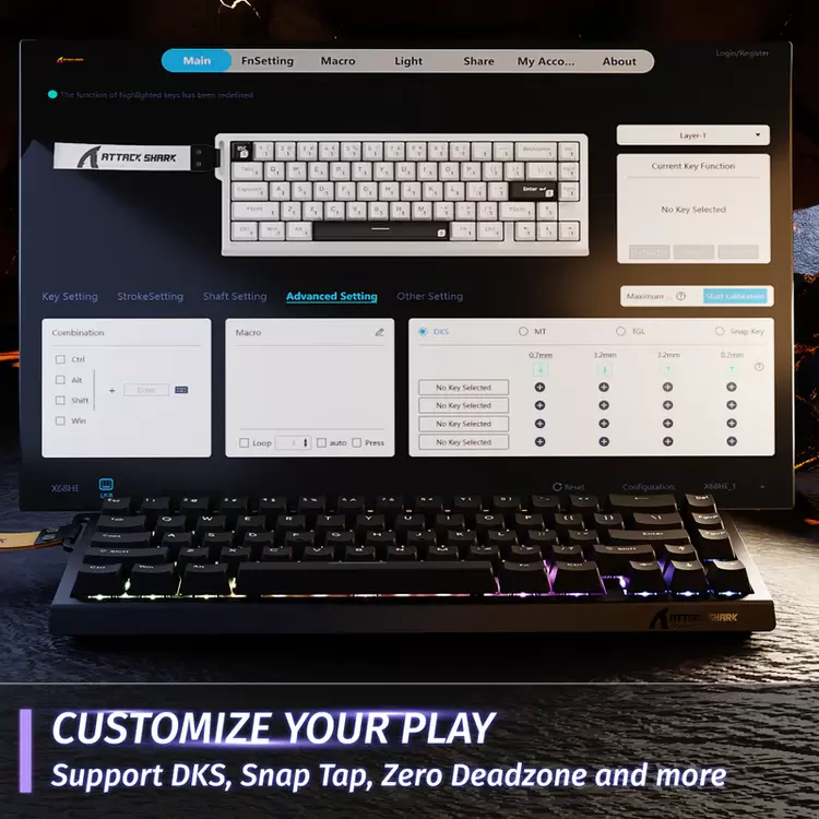 ATTACK SHARK X68 HE Hızlı Tetiklemeli Klavye Manyetik Anahtar
