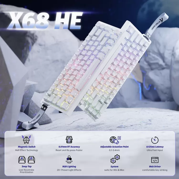 ATTACK SHARK X68 HE Hızlı Tetiklemeli Klavye Manyetik Anahtar
