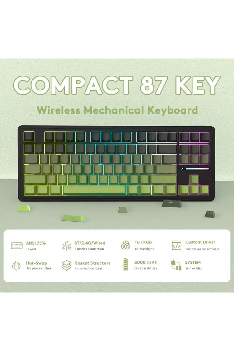 Attack Shark M87 PROV2 White Switch Mekanik RGB TripleMode E-Sports Profesyonel Gaming Oyuncu Klavye
