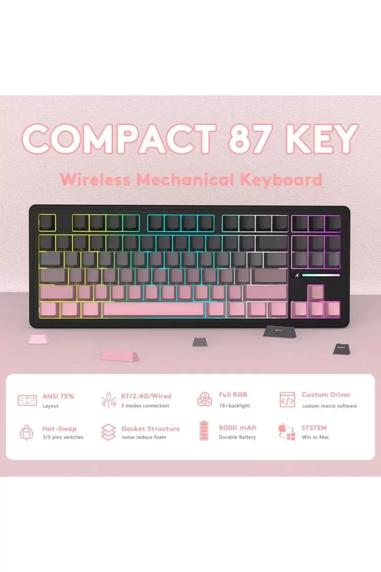 Attack Shark M87 PROV2 White Switch Mekanik RGB TripleMode E-Sports Profesyonel Gaming Oyuncu Klavye