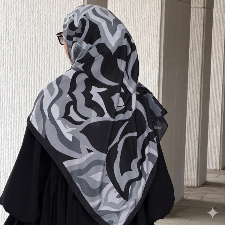 Pamuklu Soft Mihra Desen Eşarp Siyah