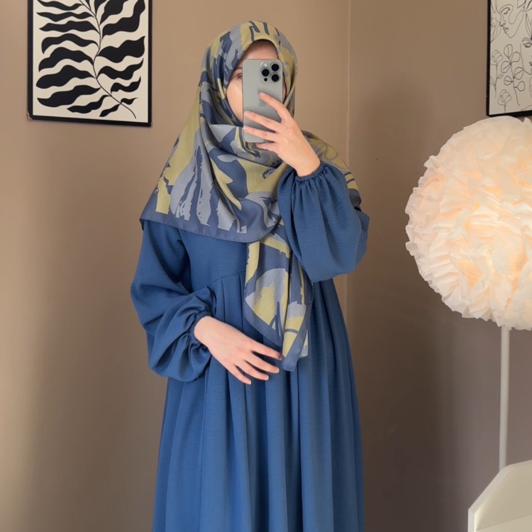 Takım Ayrobin Kumaş İndigo Mavi Renk Elbise Soft Pamuk Eşarp Açıklamayı Okuyun ☺️