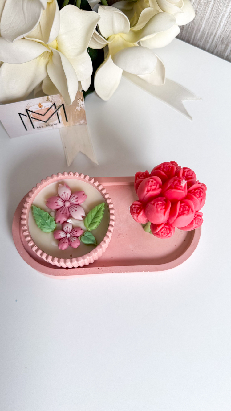 Pembe Lale ve çiçek mum seti