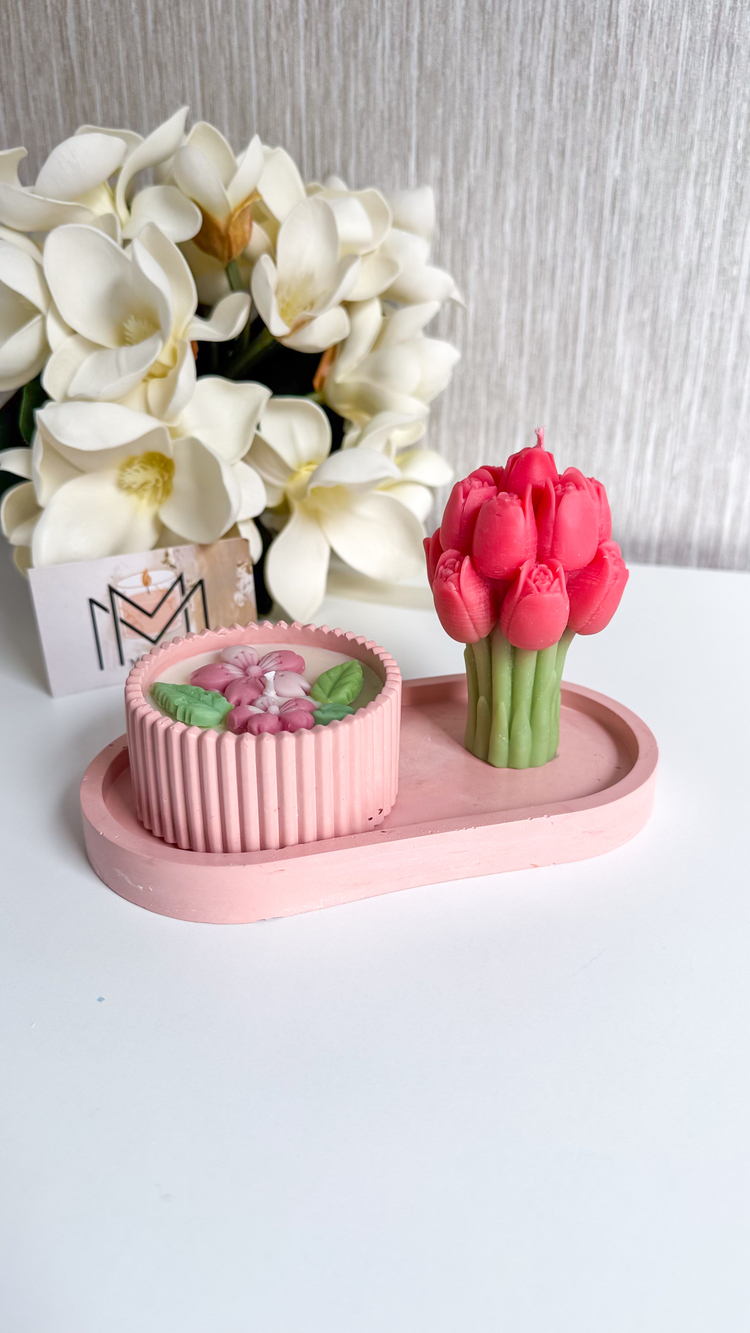 Pembe Lale ve çiçek mum seti