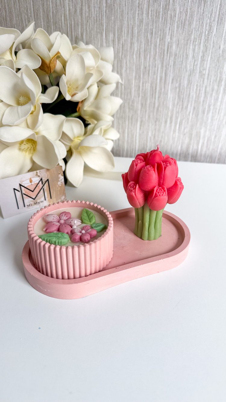Pembe Lale ve çiçek mum seti