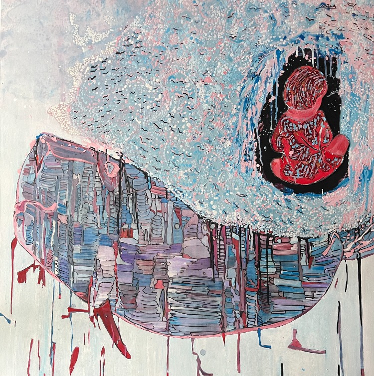 100x100cm Tuval üzerine Karışık Teknik • Mixed Media on Canvas • Uzaklaş! • Step back!