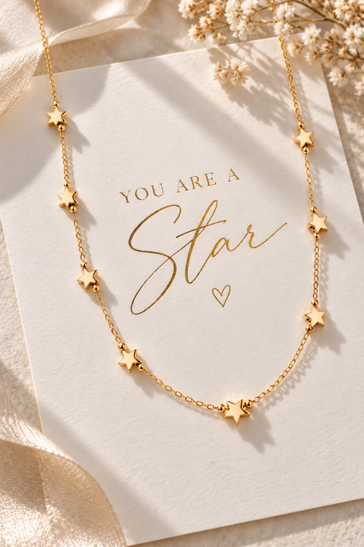 Kolye 14K Gold 45+5 cm – Minimal Yıldız Figürlü İnce Zincir, Kararmaz