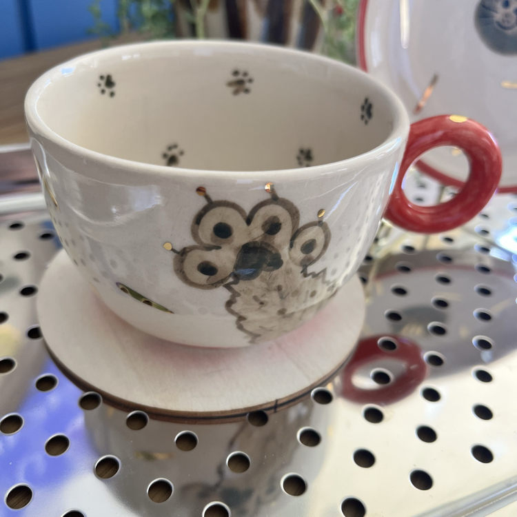 Stoneware Kedili Kupa / Kırmızı