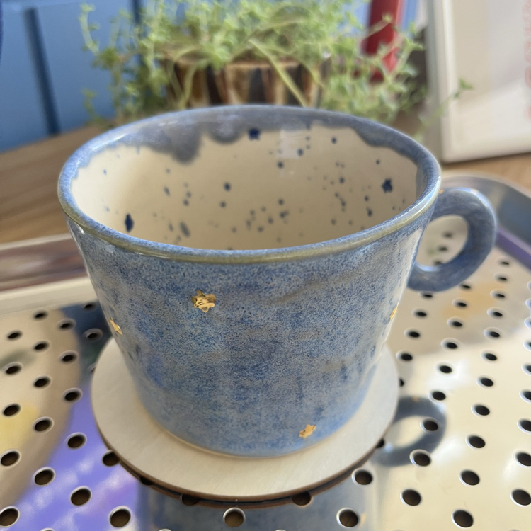 Açık Mavi Yıldız Kabartmalı Stoneware Kupa