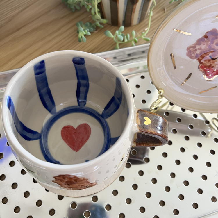 Stoneware Köpüşlü Kupa + Tabak Set