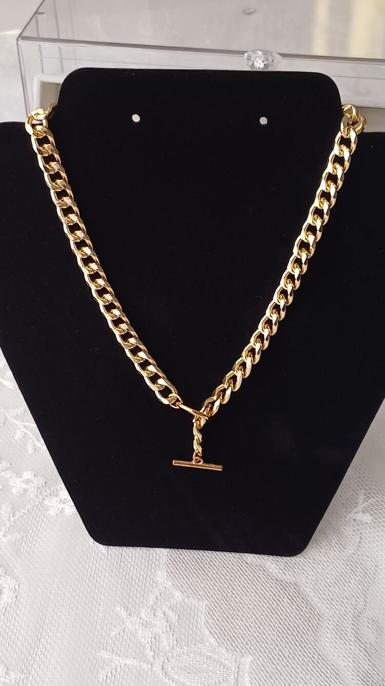 İçe geçmeli zincir çelik gold kolye 