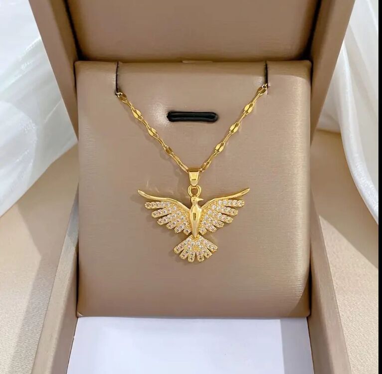 Anka kuşu çelik kolye gold