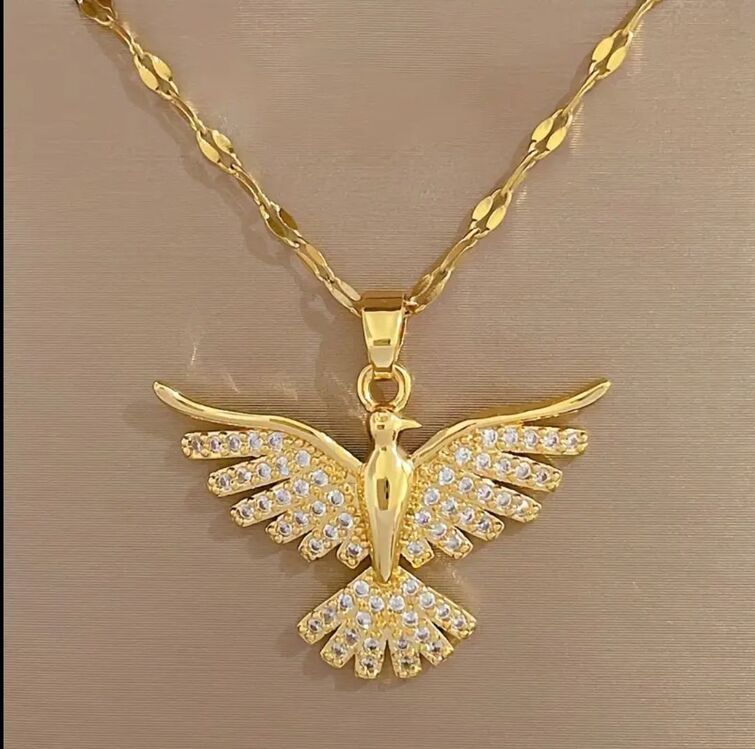 Anka kuşu çelik kolye gold